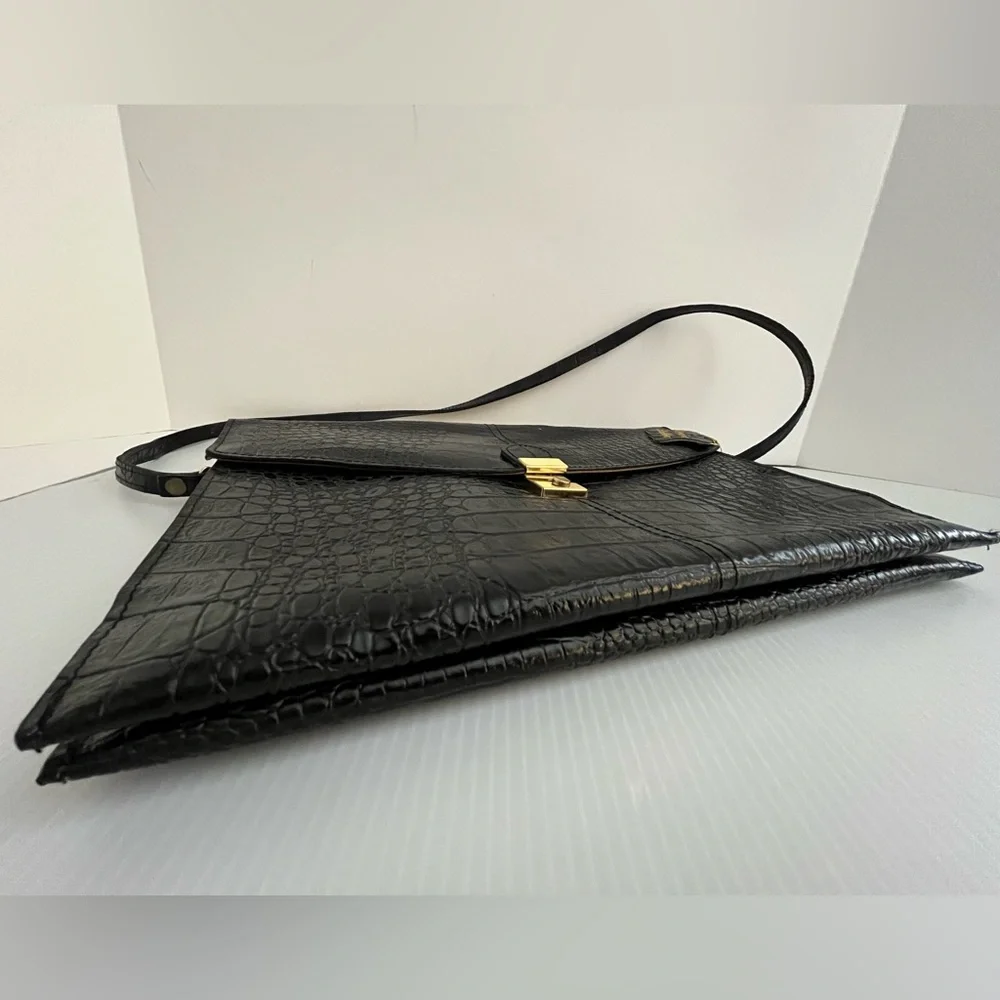 Vintage Genuine Reptile Embossed Patent Leather Small Briefcase/Shoulder Bag - Picture 7 of 16
